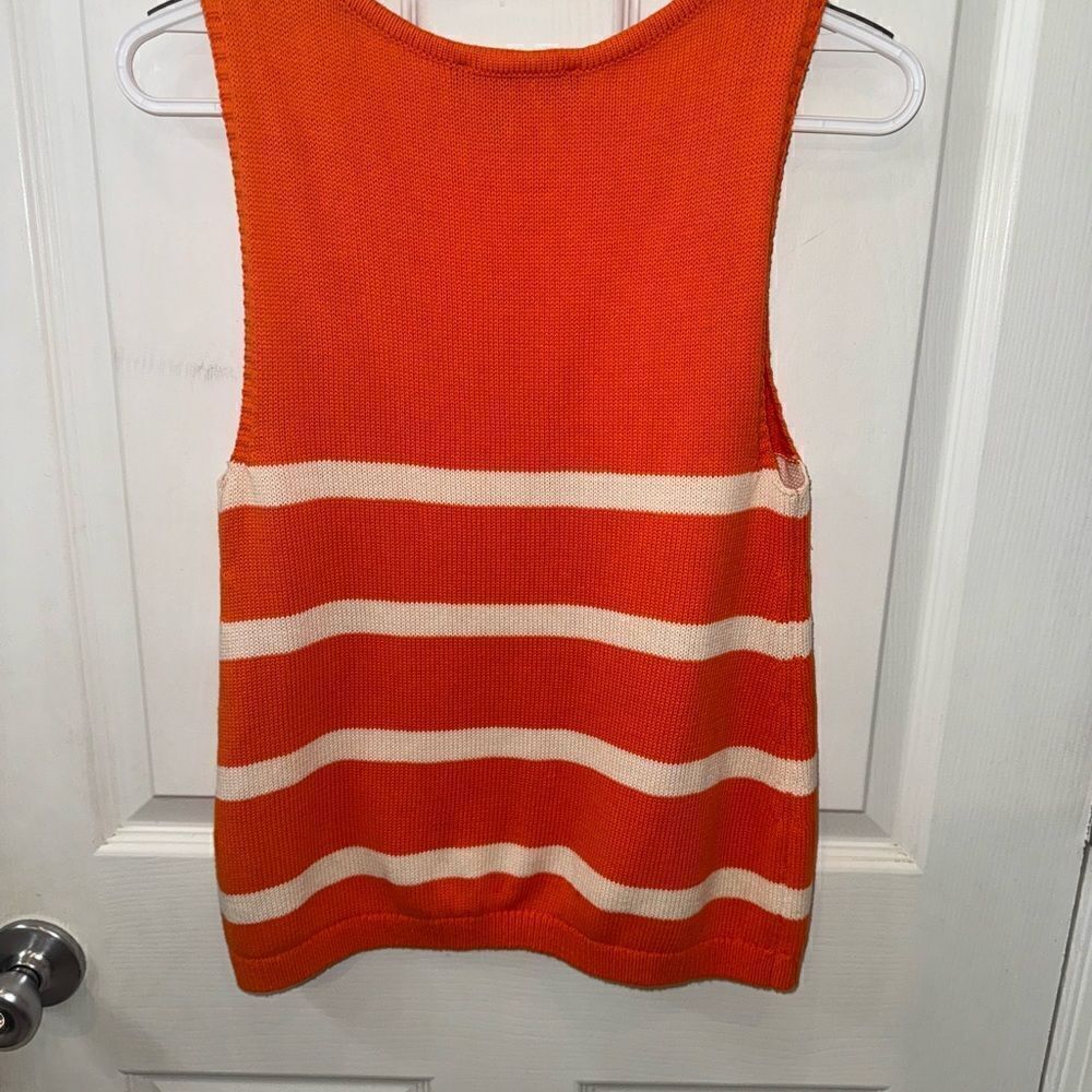 DKNY Y2K 100% cotton oversized Orange with white striped sweater tank top- XS - Picture 11 of 11